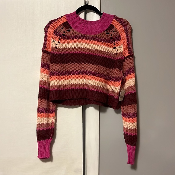Free People Devon Sweater NWT Fuchsia Rose Combo - Picture 4 of 6